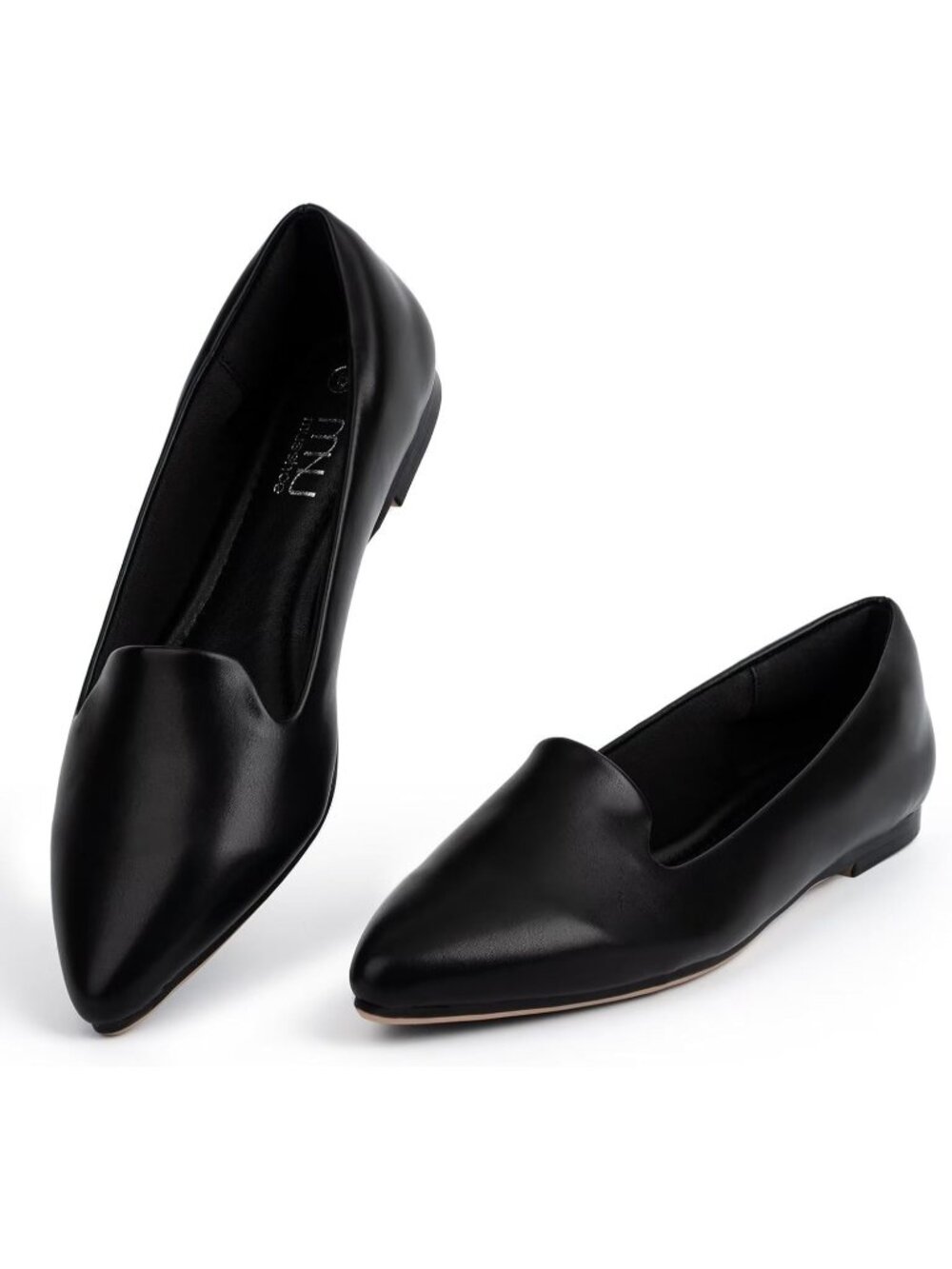 Women's Black Comfortable Pointed Toe Memory Foam Casual Work Slip On Flat Shoes